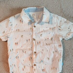 Zara Kids White Button Down Shirt with Multicolor Print